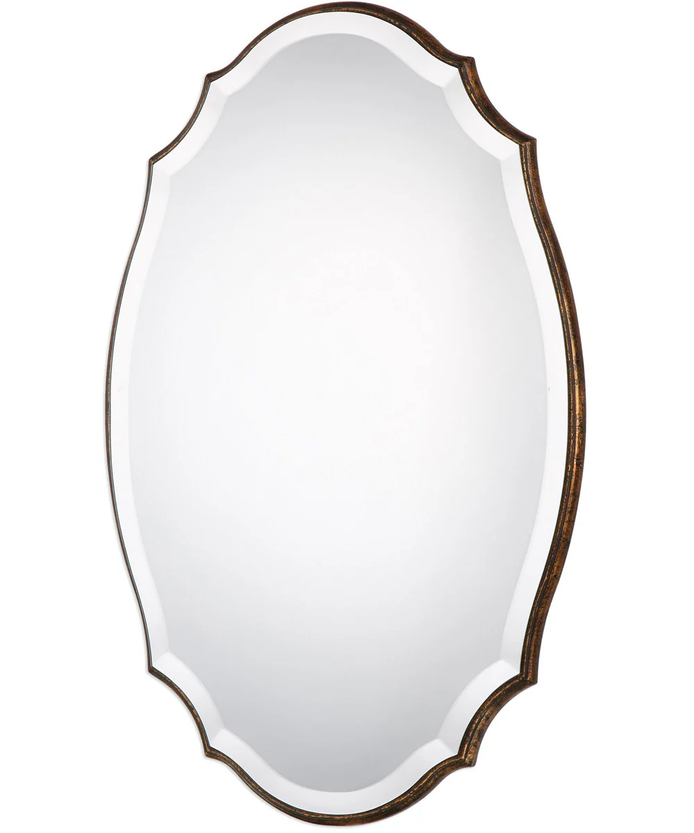 20x30" Shaped Bevel Mirror in Wood and Bronze and Gold - Image 3