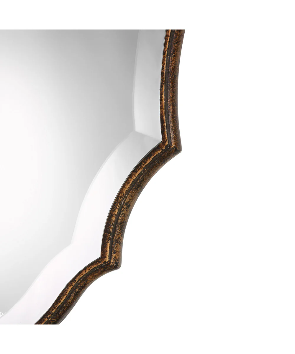 20x30" Shaped Bevel Mirror in Wood and Bronze and Gold - Image 4