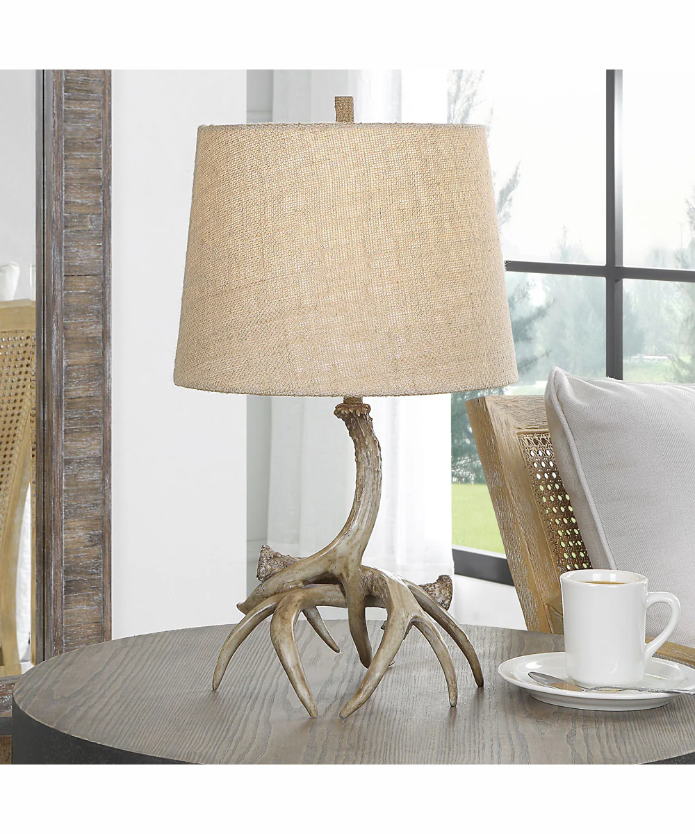 21"H 1-Light Table Lamp Polyresin in Antlers with a Tapered Round Shade - Image 2