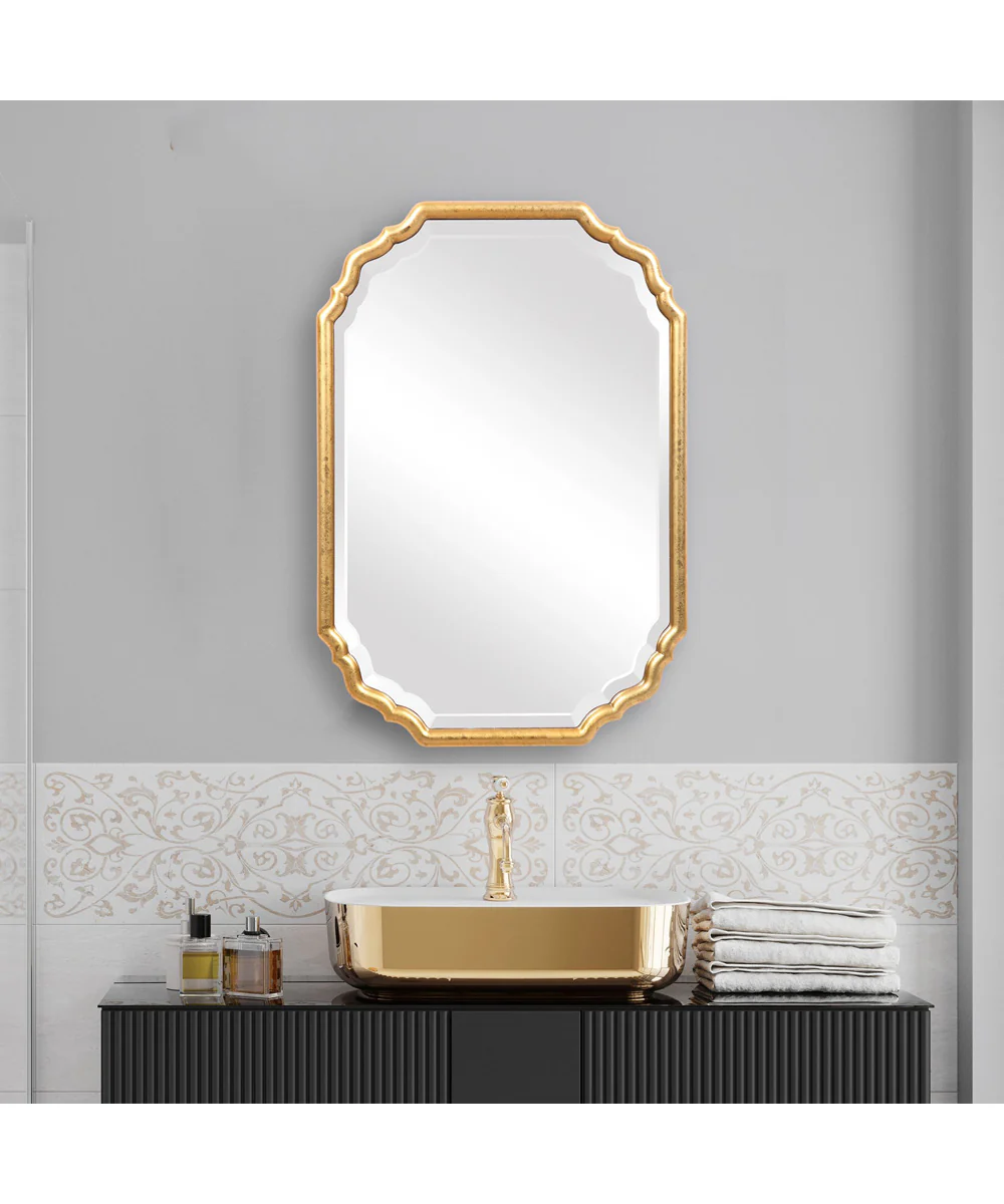 21x31" Wall Mirror Lightly Antiqued Metallic Gold Leaf - Image 2