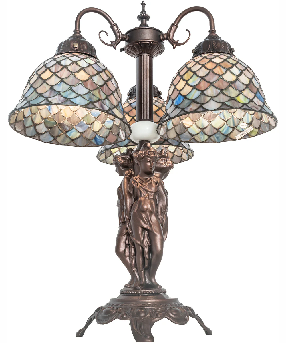 23" High Tiffany Fishscale 3 Light Table Lamp - Image 6
