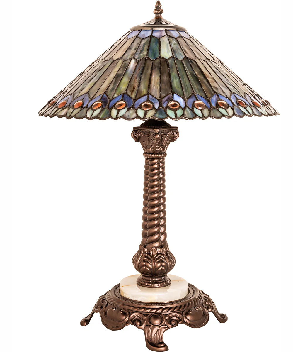 23" High Tiffany Jeweled Peacock Table Lamp - Image 3