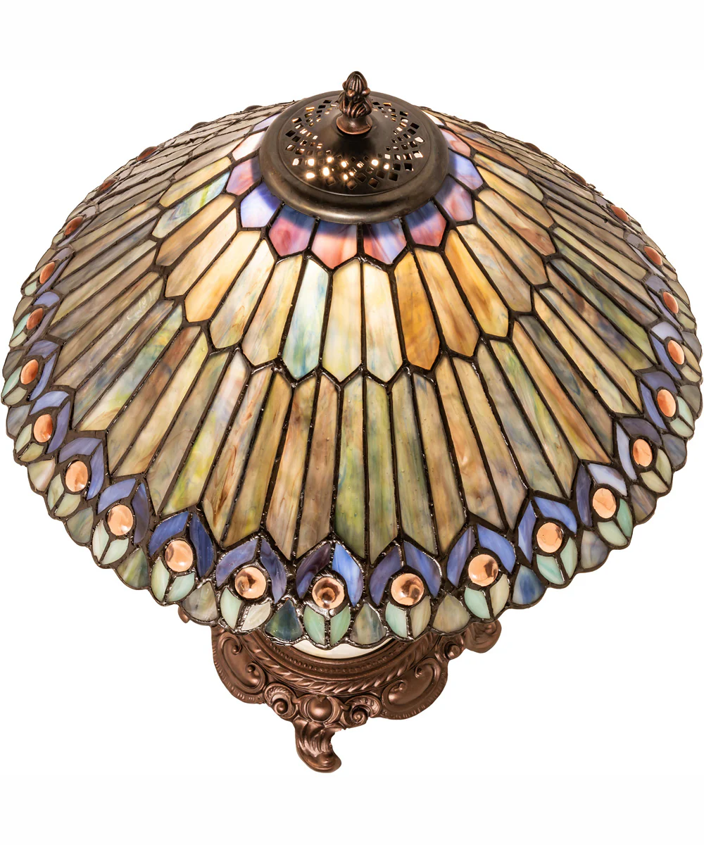 23" High Tiffany Jeweled Peacock Table Lamp - Image 4