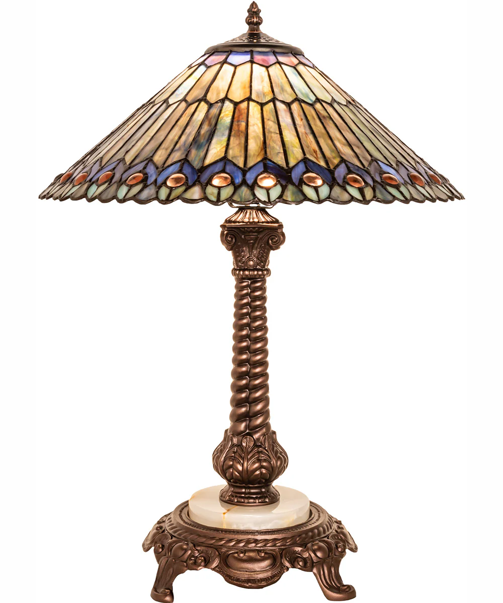 23" High Tiffany Jeweled Peacock Table Lamp - Image 5