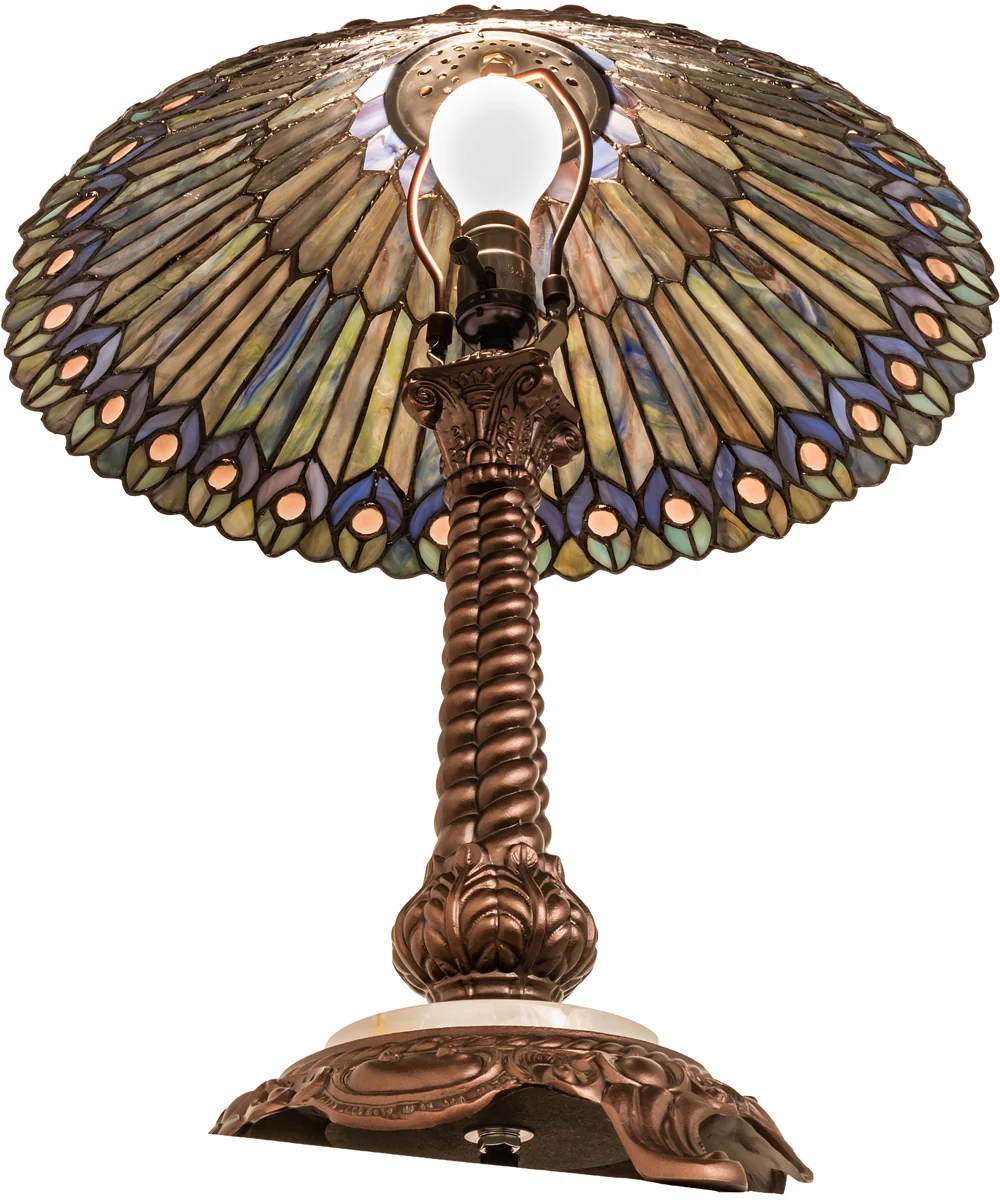 23" High Tiffany Jeweled Peacock Table Lamp - Image 6