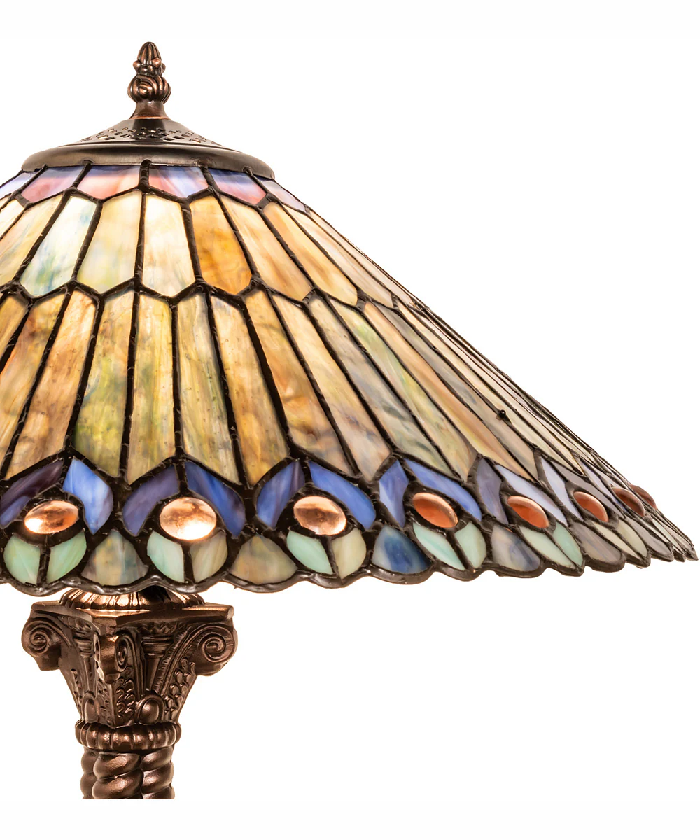 23" High Tiffany Jeweled Peacock Table Lamp - Image 7