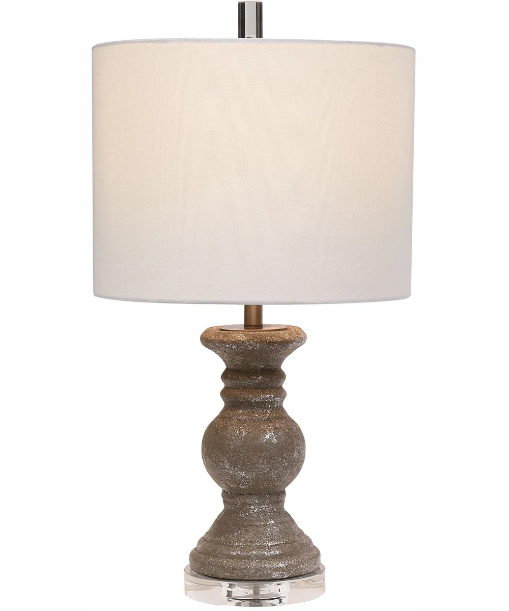 24"H 1-Light Table Lamp Ceramic and  Steel in Metallic Stone Gray with a Drum Shade