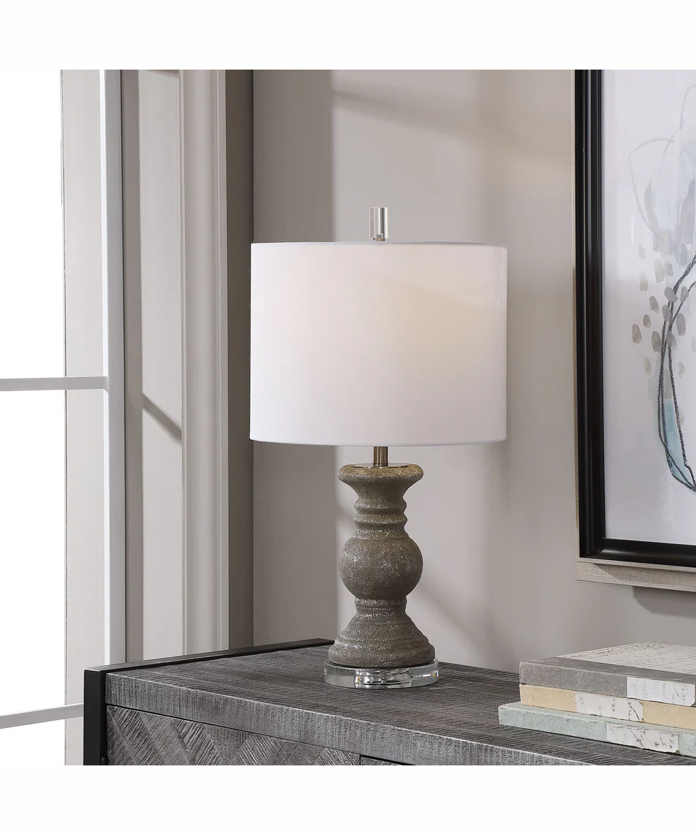 24"H 1-Light Table Lamp Ceramic and  Steel in Metallic Stone Gray with a Drum Shade - Image 2
