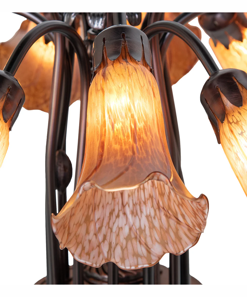 24" Wide Amber Tiffany Pond Lily 12 Light Chandelier - Image 4
