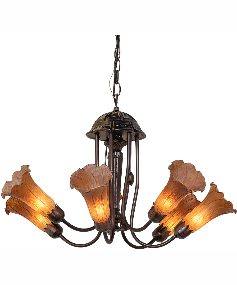 24" Wide Amber Tiffany Pond Lily 7 Light Chandelier - Image 2