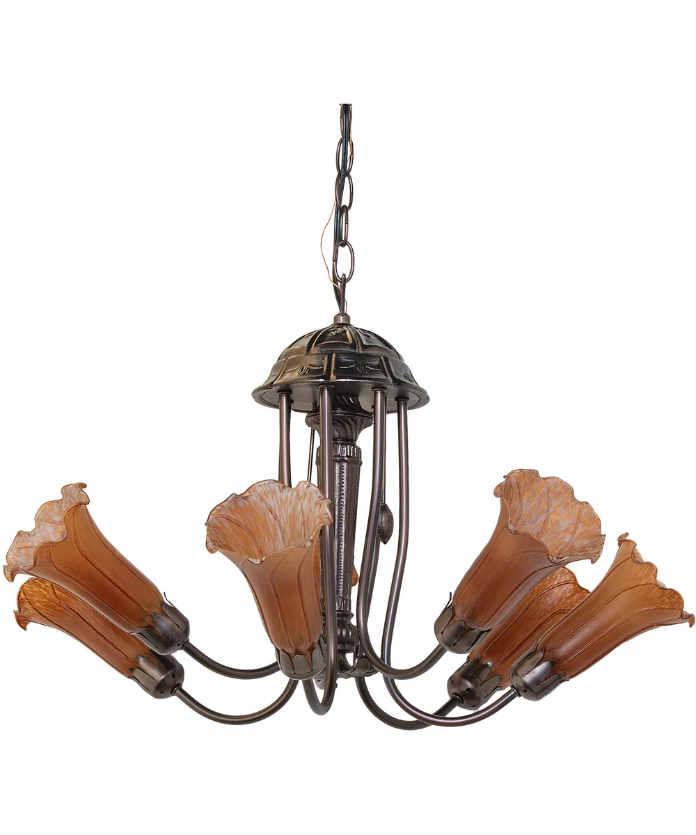 24" Wide Amber Tiffany Pond Lily 7 Light Chandelier - Image 3