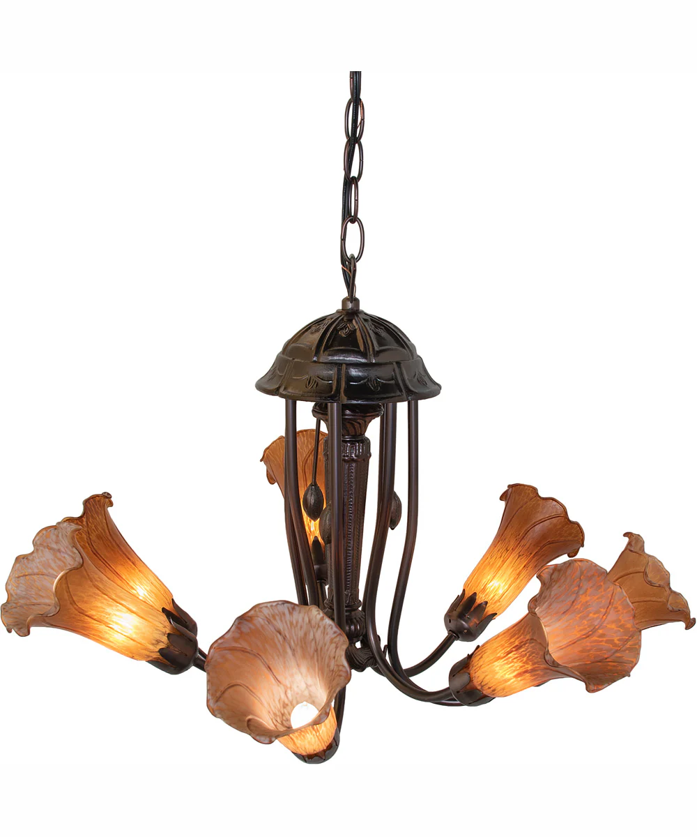 24" Wide Amber Tiffany Pond Lily 7 Light Chandelier - Image 4