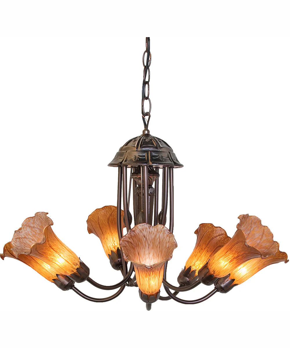 24" Wide Amber Tiffany Pond Lily 7 Light Chandelier - Image 5