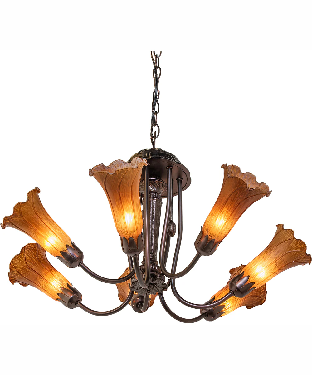 24" Wide Amber Tiffany Pond Lily 7 Light Chandelier - Image 6