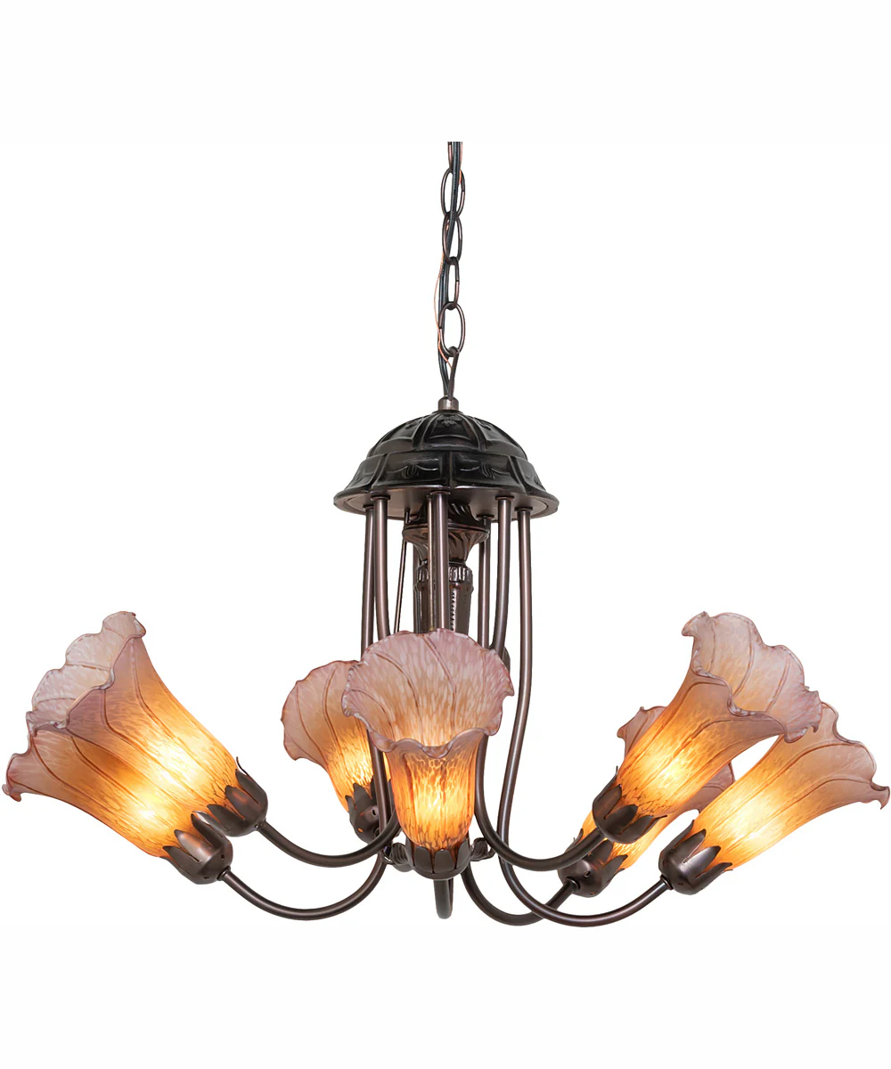 24" Wide Amber/Purple Tiffany Pond Lily 7 Light Chandelier - Image 2