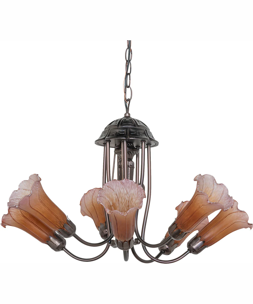 24" Wide Amber/Purple Tiffany Pond Lily 7 Light Chandelier - Image 3