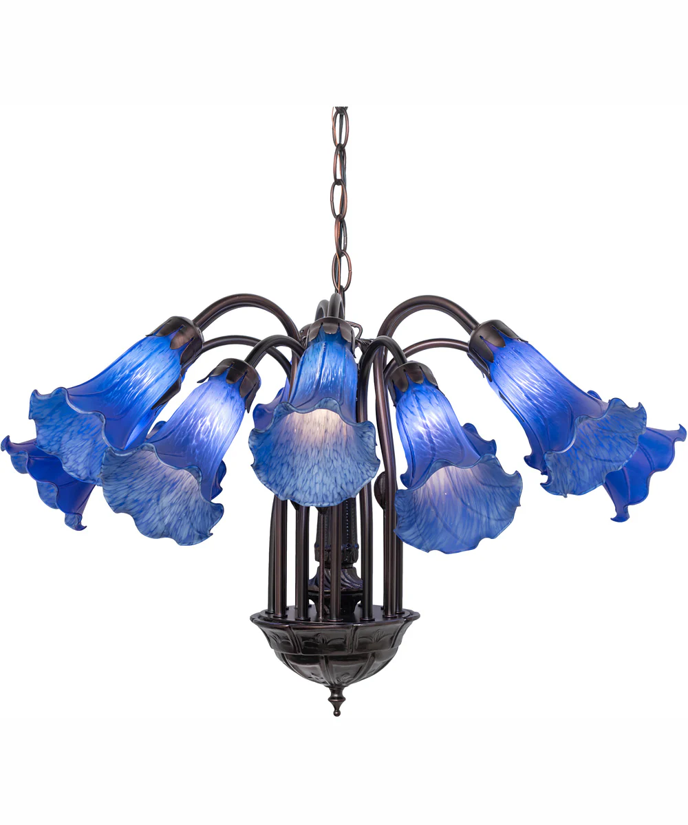 24" Wide Blue Tiffany Pond Lily 12 Light Chandelier - Image 2