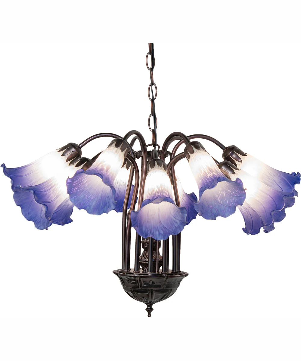 24" Wide Blue/White Tiffany Pond Lily 12 Light Chandelier - Image 2