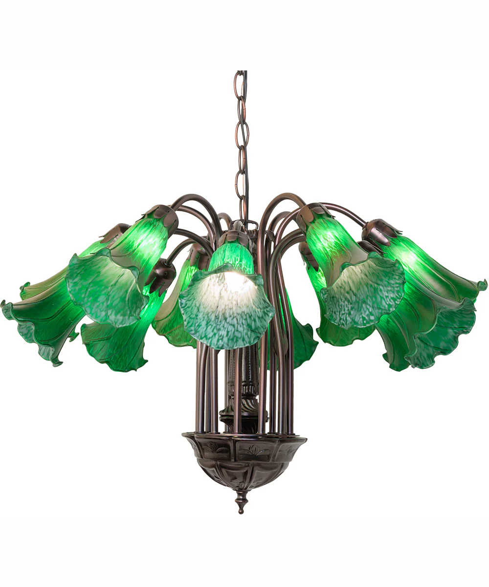 24" Wide Green Tiffany Pond Lily 12 Light Chandelier - Image 2