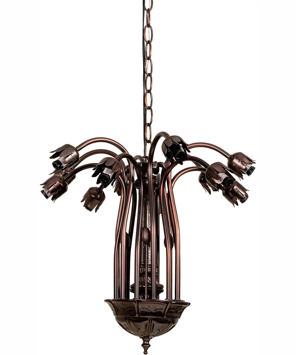 24" Wide Green Tiffany Pond Lily 12 Light Chandelier - Image 6