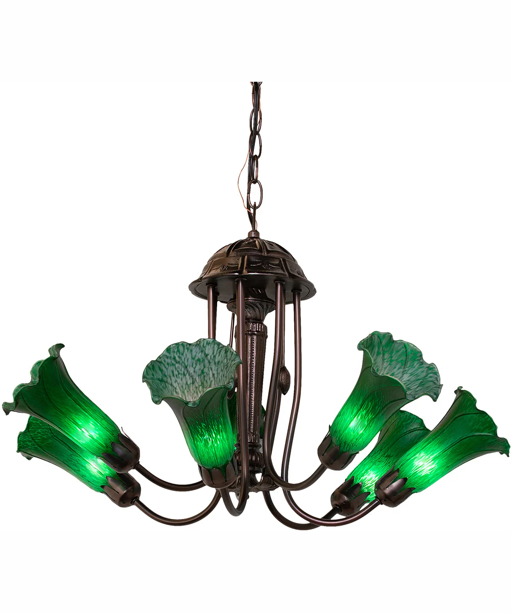 24" Wide Green Tiffany Pond Lily 7 Light Chandelier - Image 2