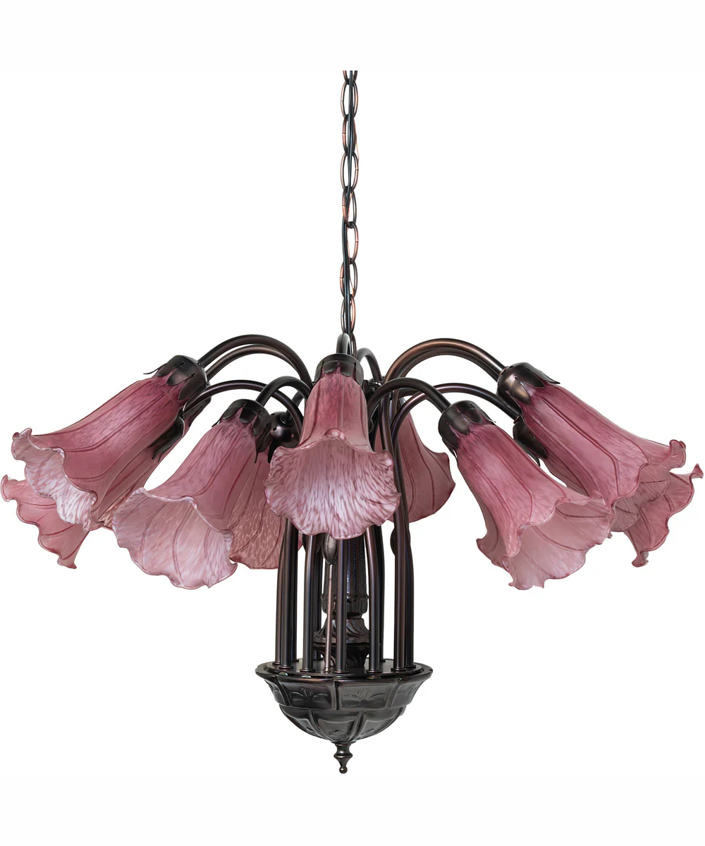24" Wide Lavender Tiffany Pond Lily 12 Light Chandelier - Image 3