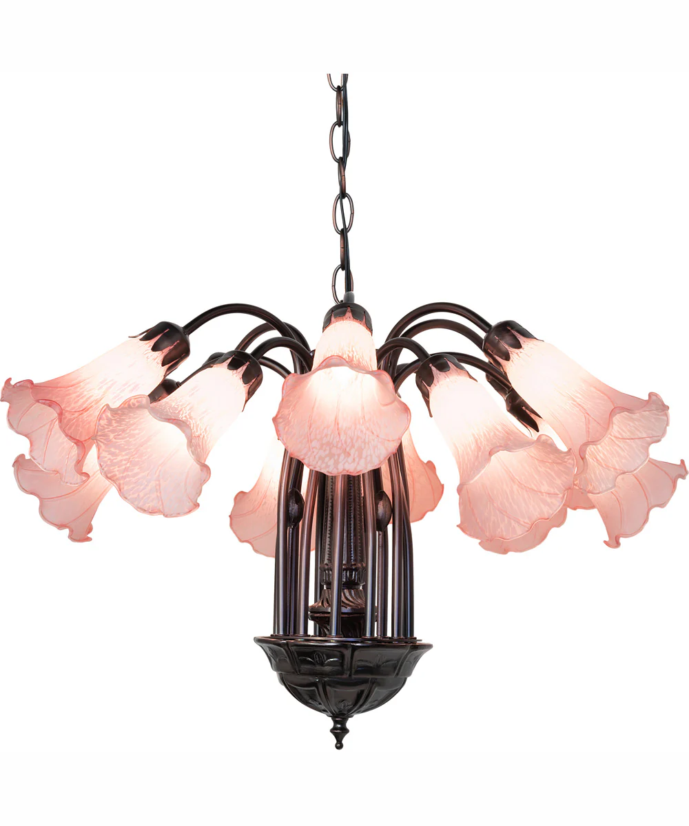 24" Wide Pink Tiffany Pond Lily 12 Light Chandelier - Image 2