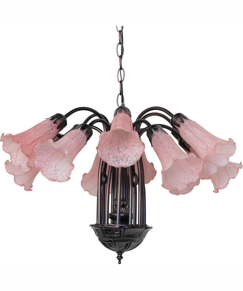 24" Wide Pink Tiffany Pond Lily 12 Light Chandelier - Image 3