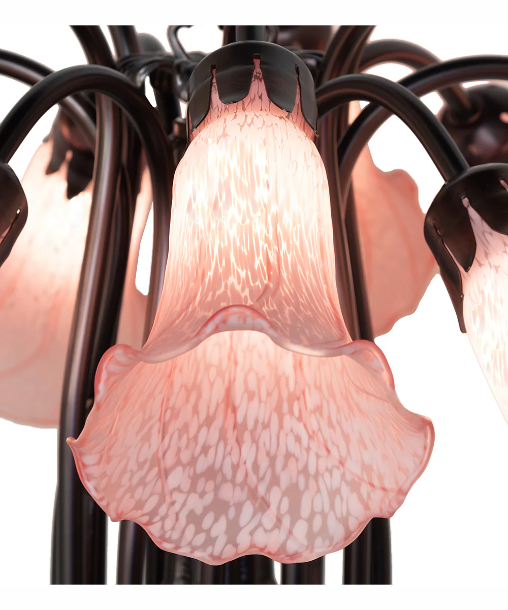 24" Wide Pink Tiffany Pond Lily 12 Light Chandelier - Image 4