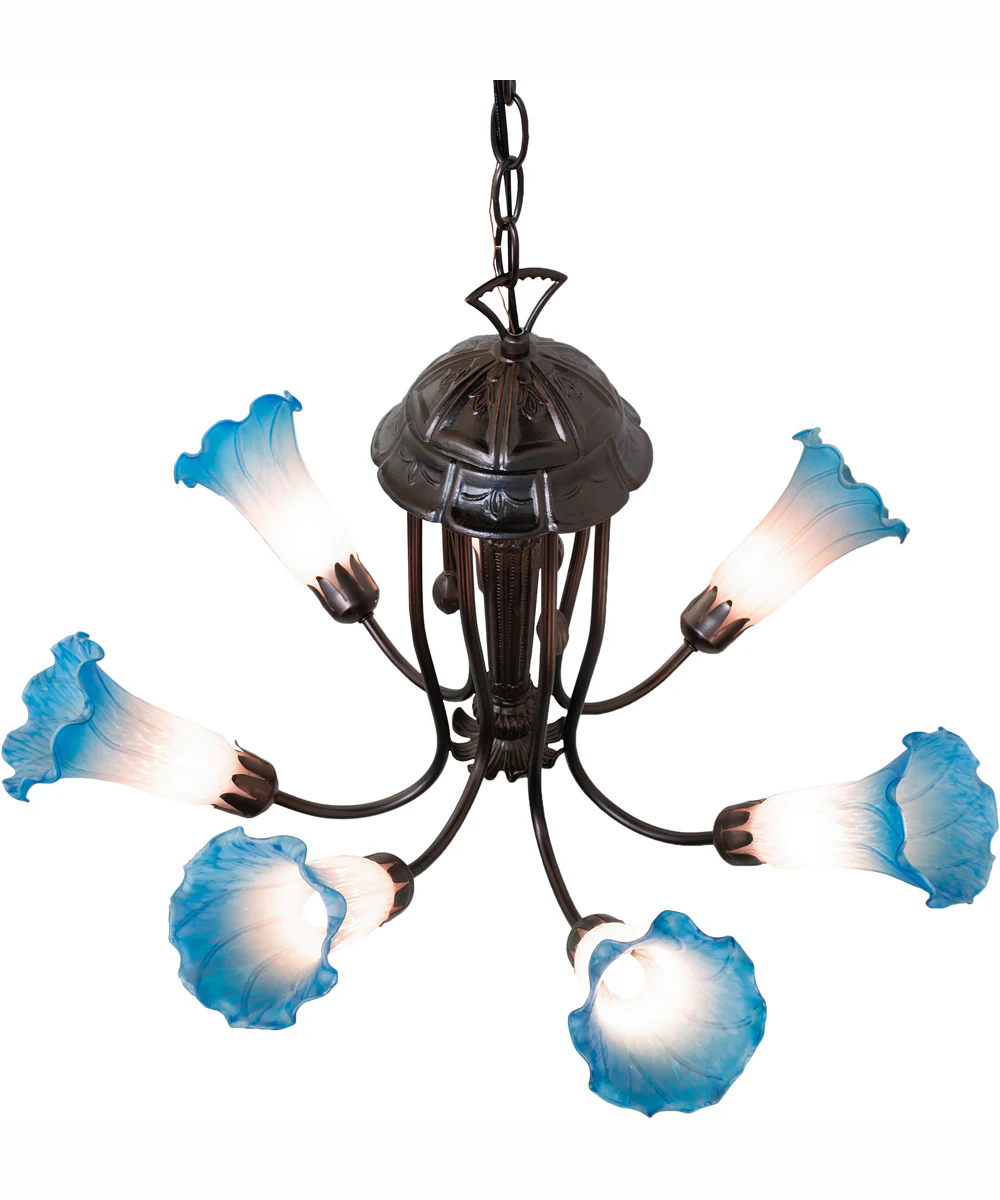 24" Wide Pink/Blue Tiffany Pond Lily 7 Light Chandelier - Image 4