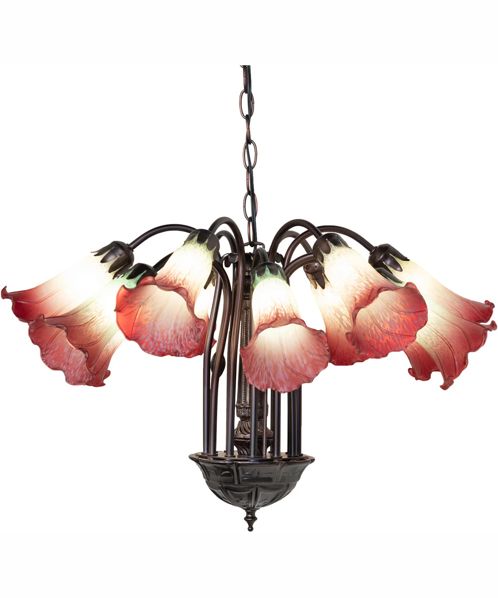 24" Wide Seafoam/Cranberry Tiffany Pond Lily 12 Light Chandelier - Image 2