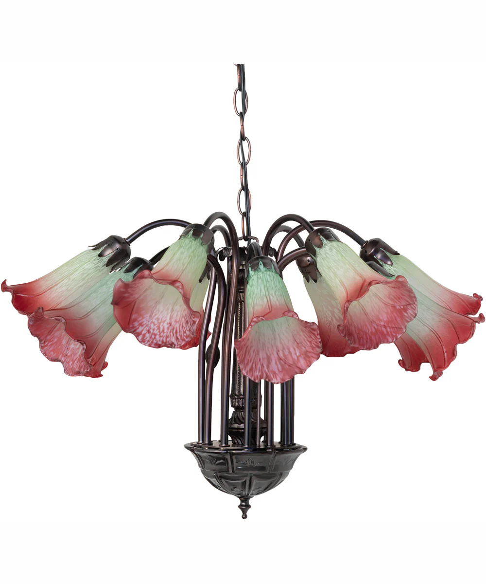 24" Wide Seafoam/Cranberry Tiffany Pond Lily 12 Light Chandelier - Image 3