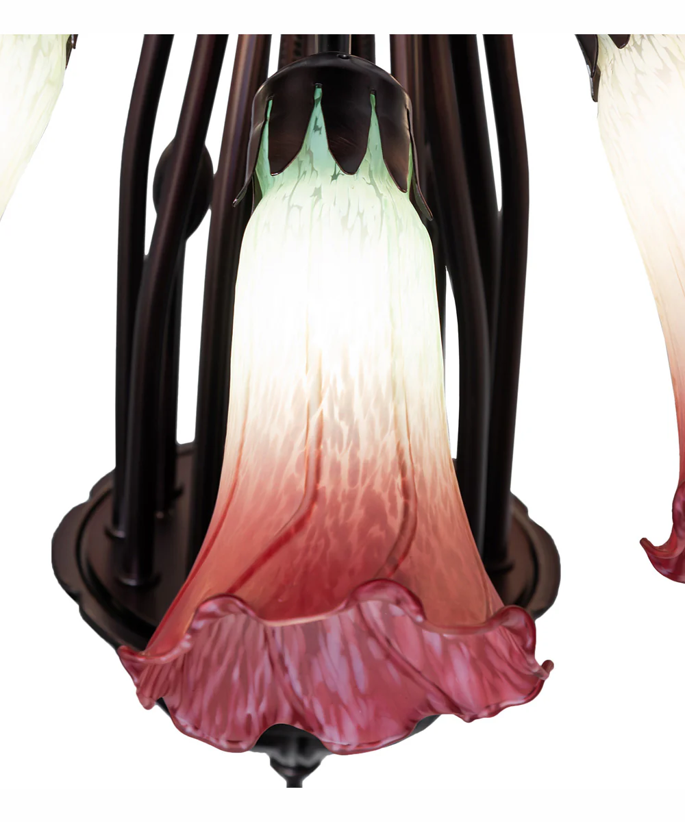 24" Wide Seafoam/Cranberry Tiffany Pond Lily 12 Light Chandelier - Image 4