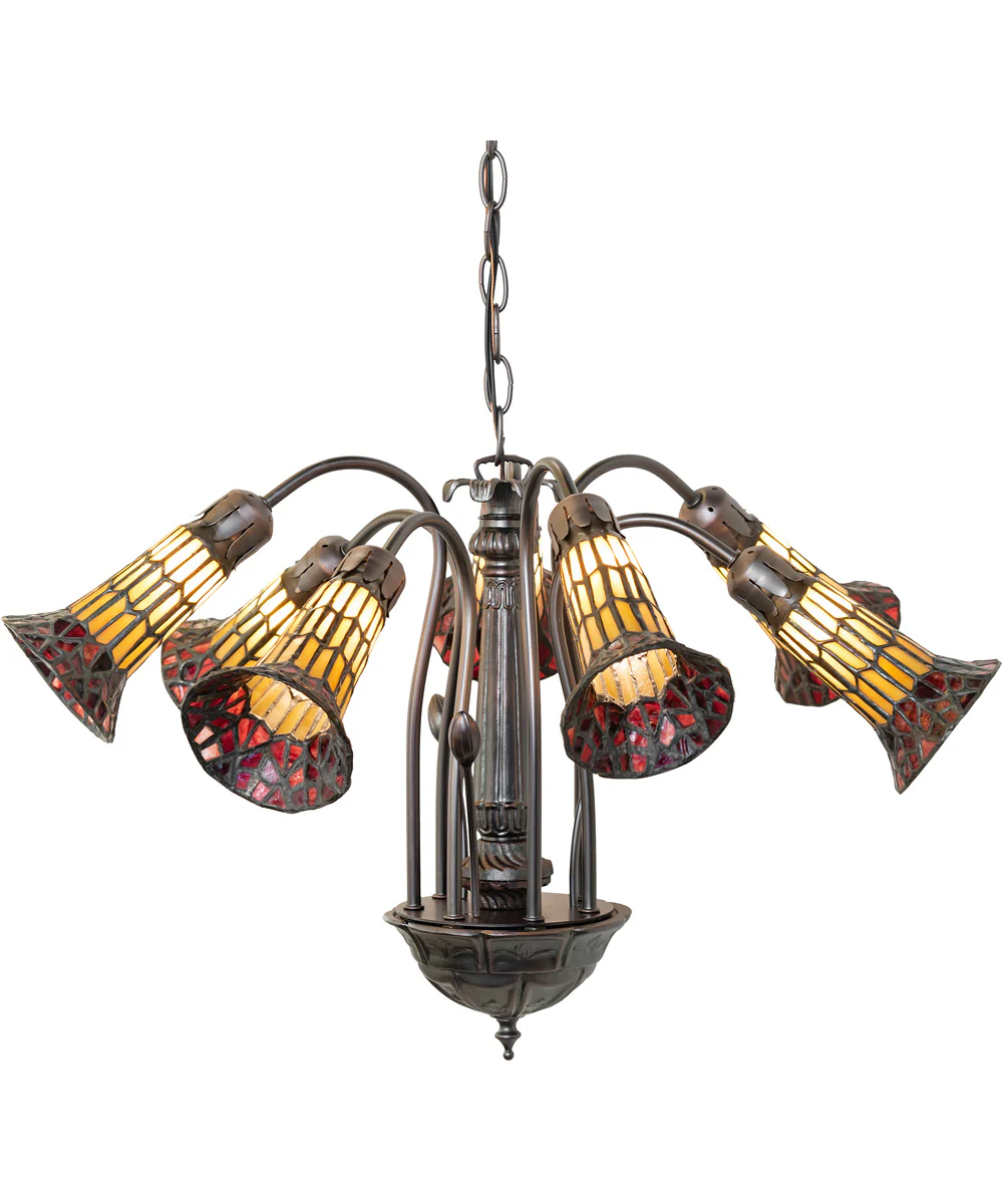 24" Wide Stained Tiffany Glass Pond Lily 12 Light Chandelier