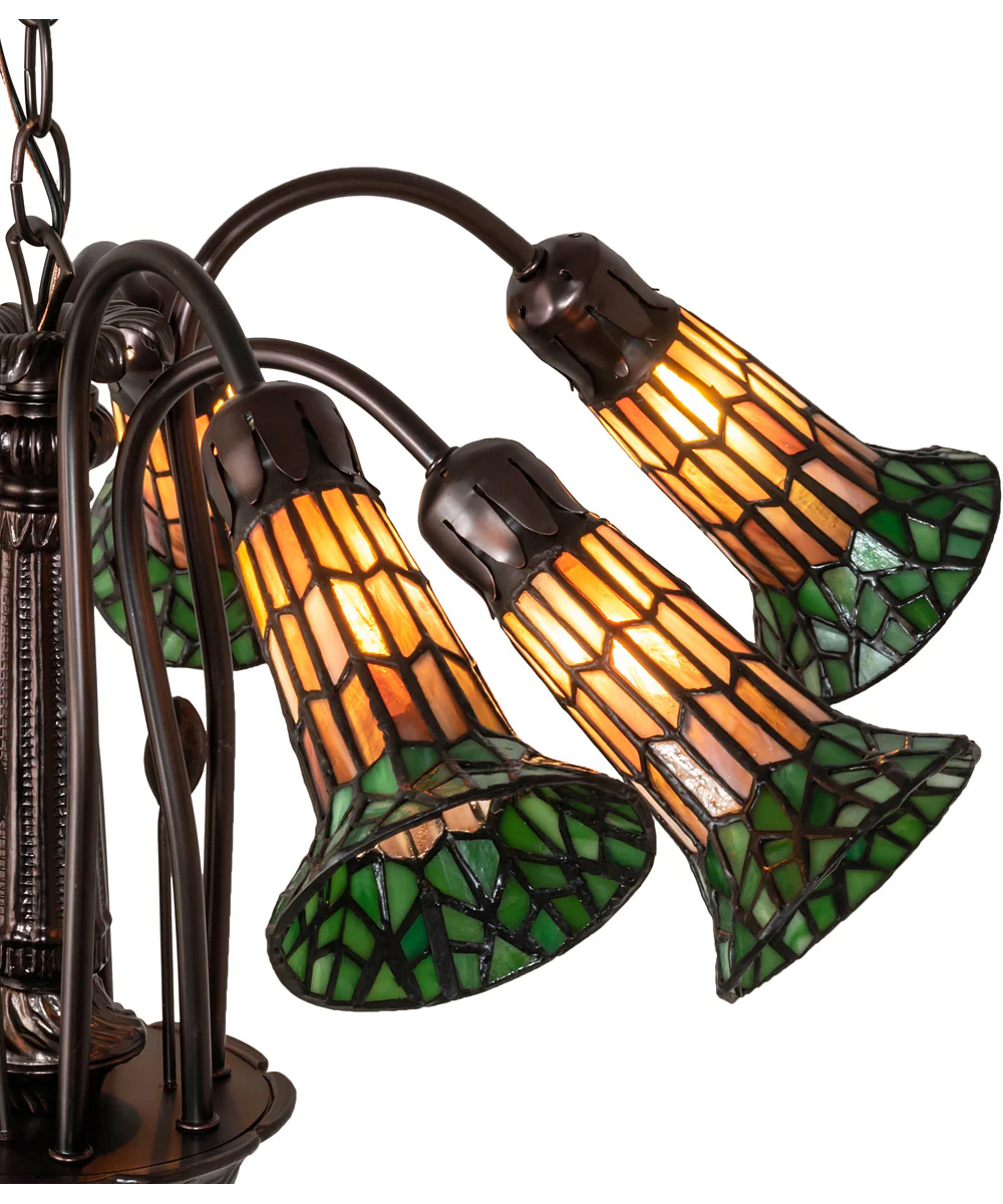 24" Wide Tiffany Pond Lily 7 Light Chandelier - Image 4