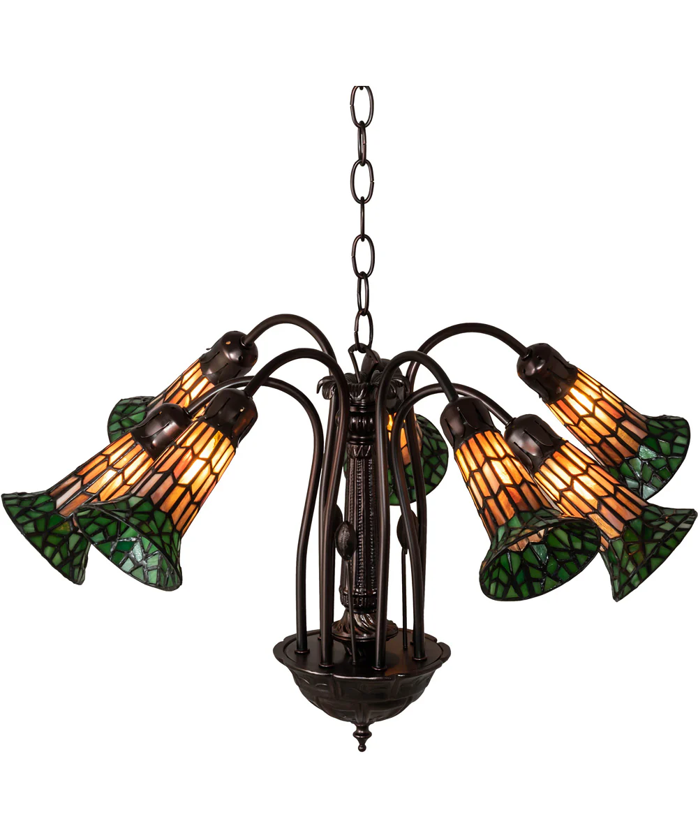 24" Wide Tiffany Pond Lily 7 Light Chandelier - Image 5