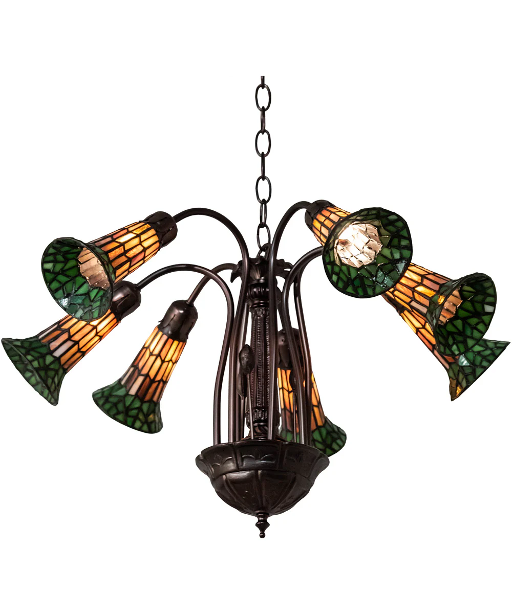 24" Wide Tiffany Pond Lily 7 Light Chandelier - Image 9