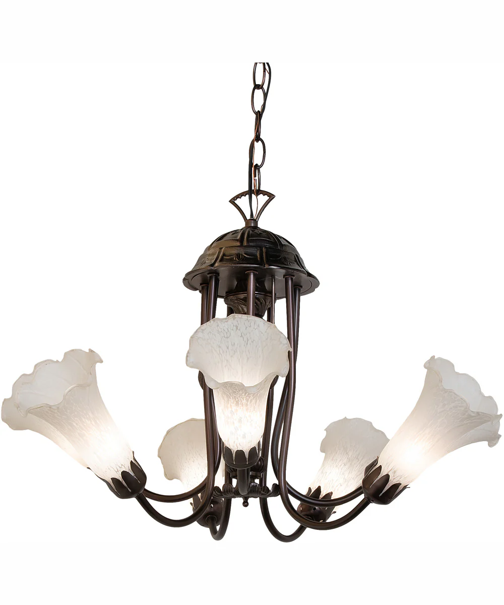 24" Wide White Tiffany Pond Lily 7 Light Chandelier - Image 2
