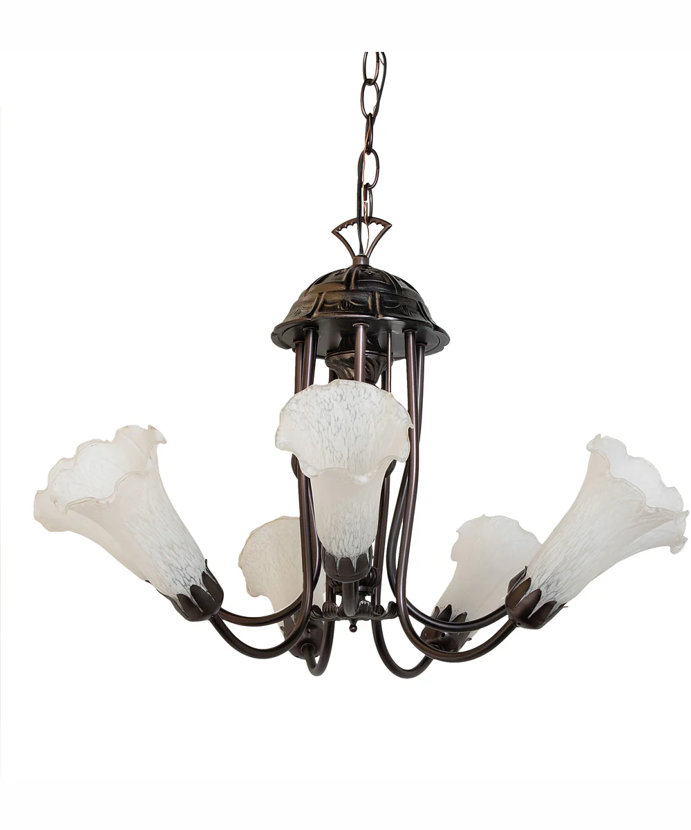 24" Wide White Tiffany Pond Lily 7 Light Chandelier - Image 3