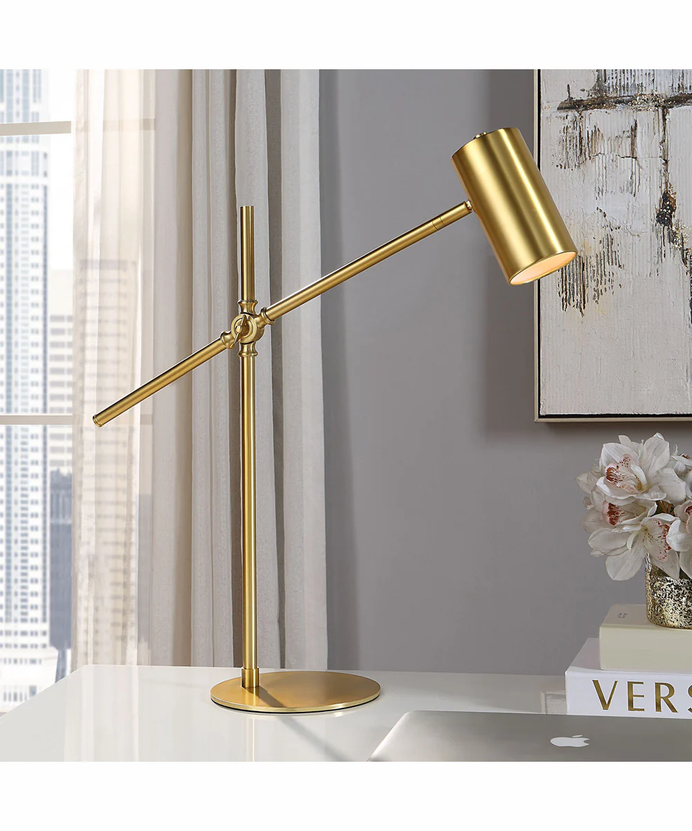 25"H 1-Light Desk Lamp Metal in Brushed Gold with a Metal Shade - Image 2