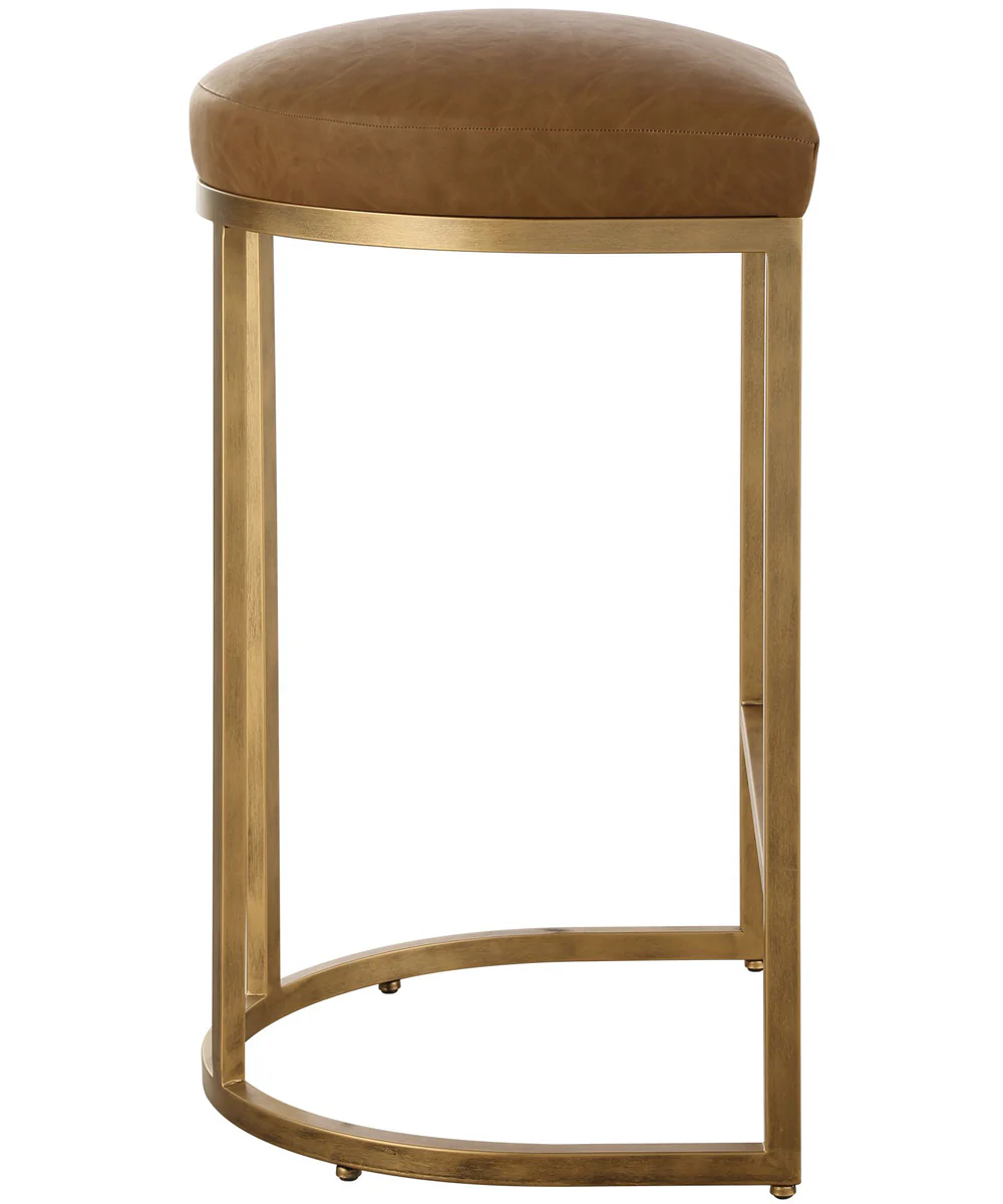 26" Counter Stool Antique Bruhed Brass  with Camel Faux Leather - Image 5