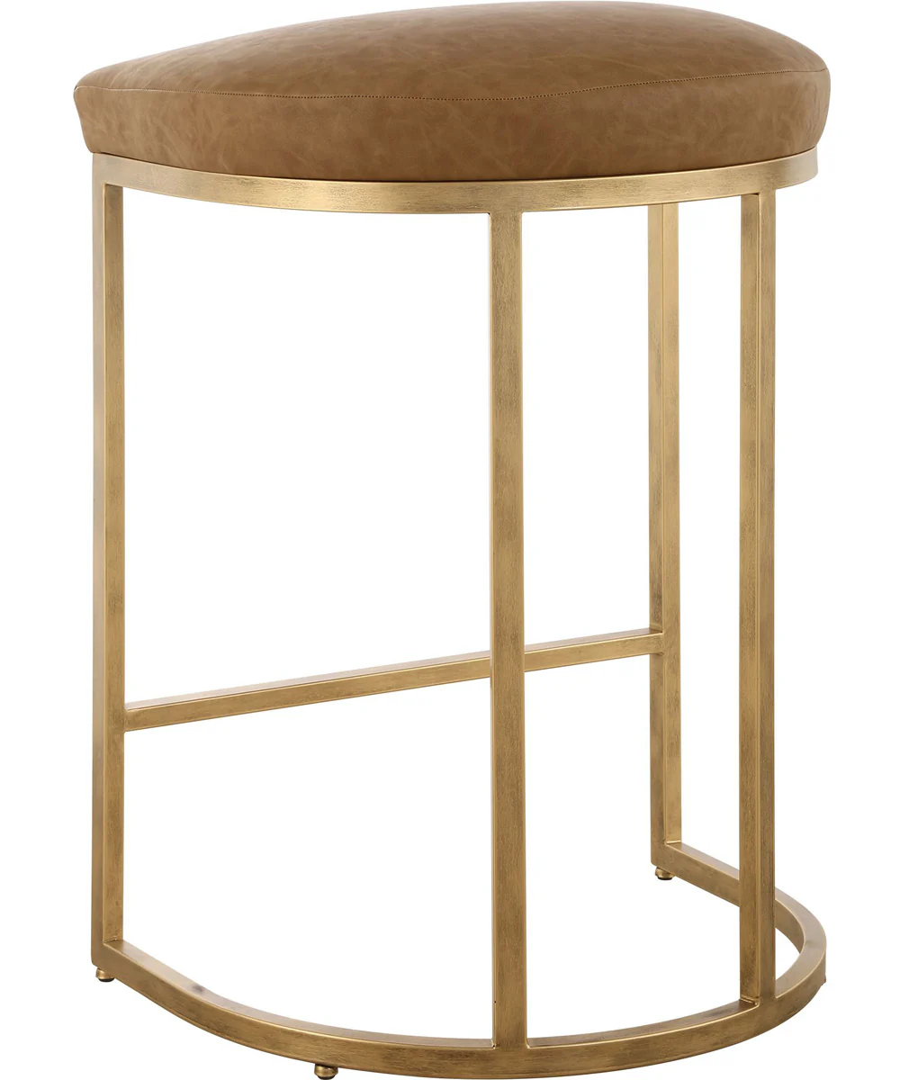 26" Counter Stool Antique Bruhed Brass  with Camel Faux Leather - Image 7