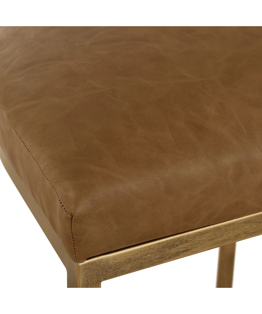 26" Counter Stool Antique Bruhed Brass  with Camel Faux Leather - Image 8