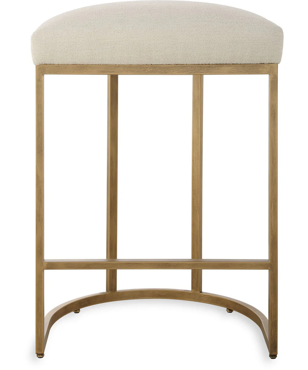 26" Counter Stool Antiqur Brushed Brassh with Light Cream Fabric