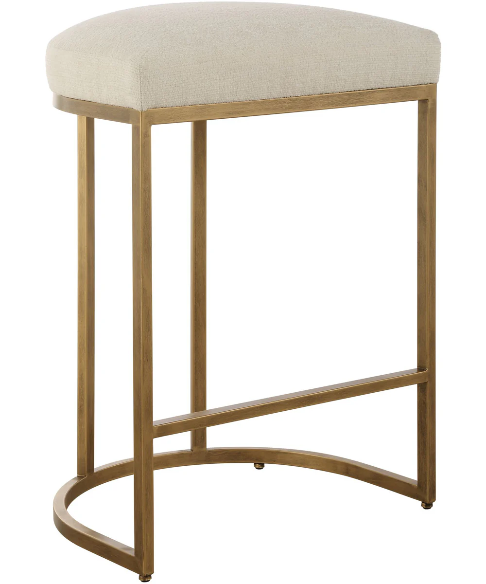 26" Counter Stool Antiqur Brushed Brassh with Light Cream Fabric - Image 4