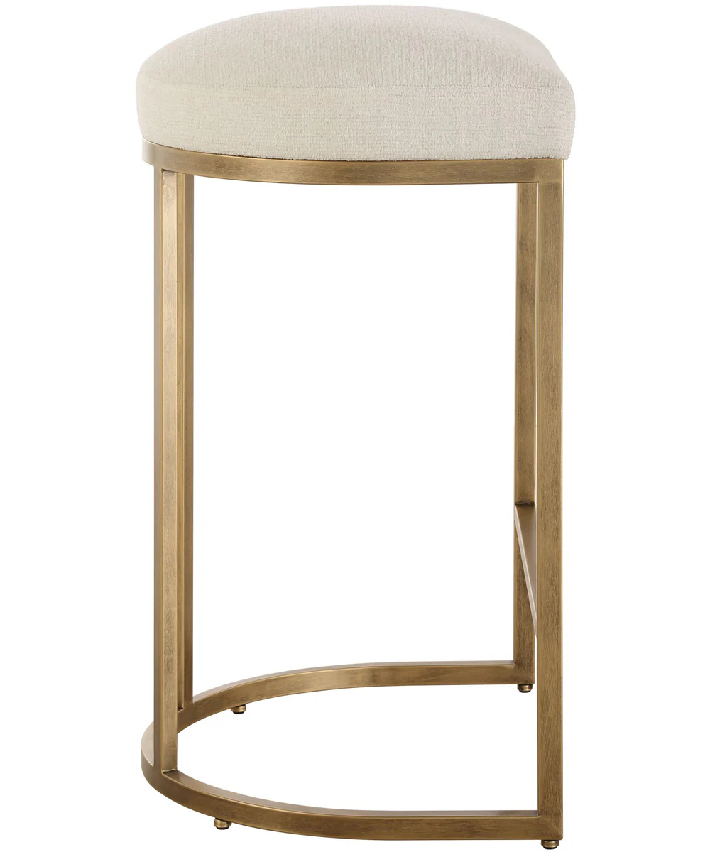 26" Counter Stool Antiqur Brushed Brassh with Light Cream Fabric - Image 5