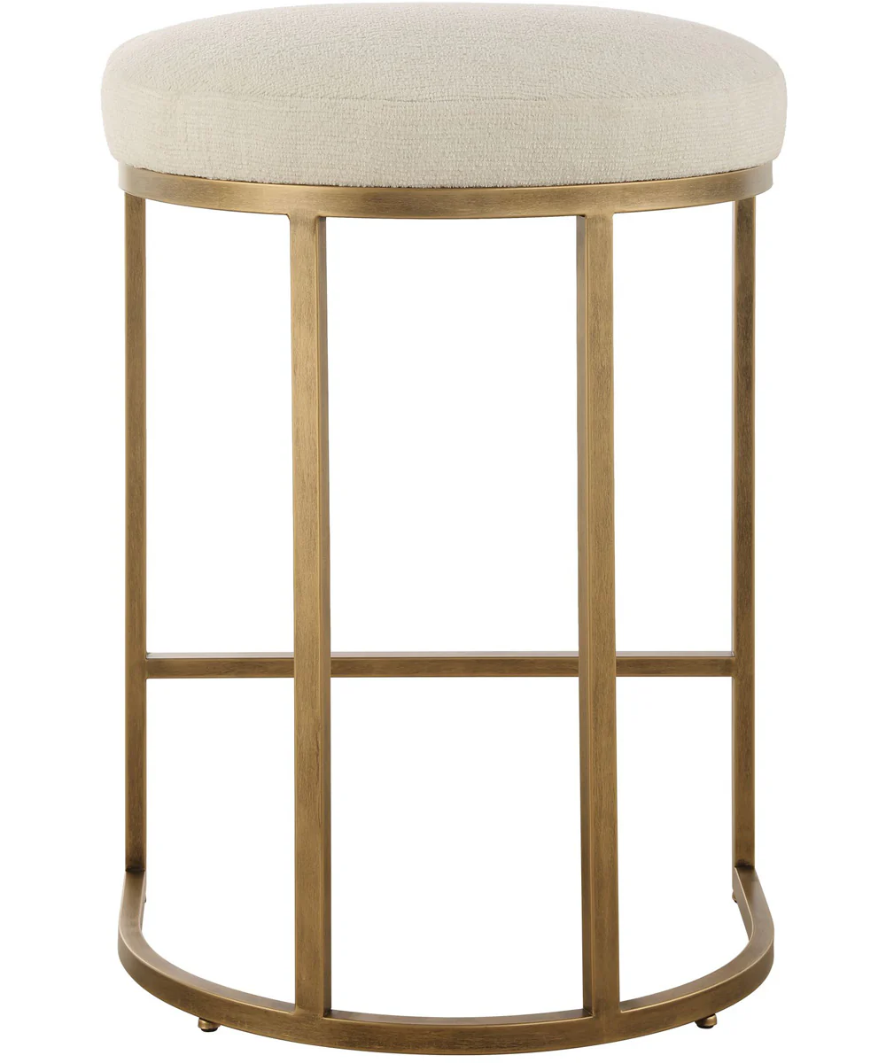 26" Counter Stool Antiqur Brushed Brassh with Light Cream Fabric - Image 6