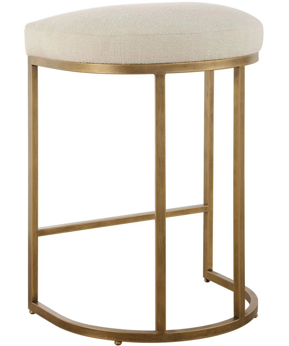 26" Counter Stool Antiqur Brushed Brassh with Light Cream Fabric - Image 7