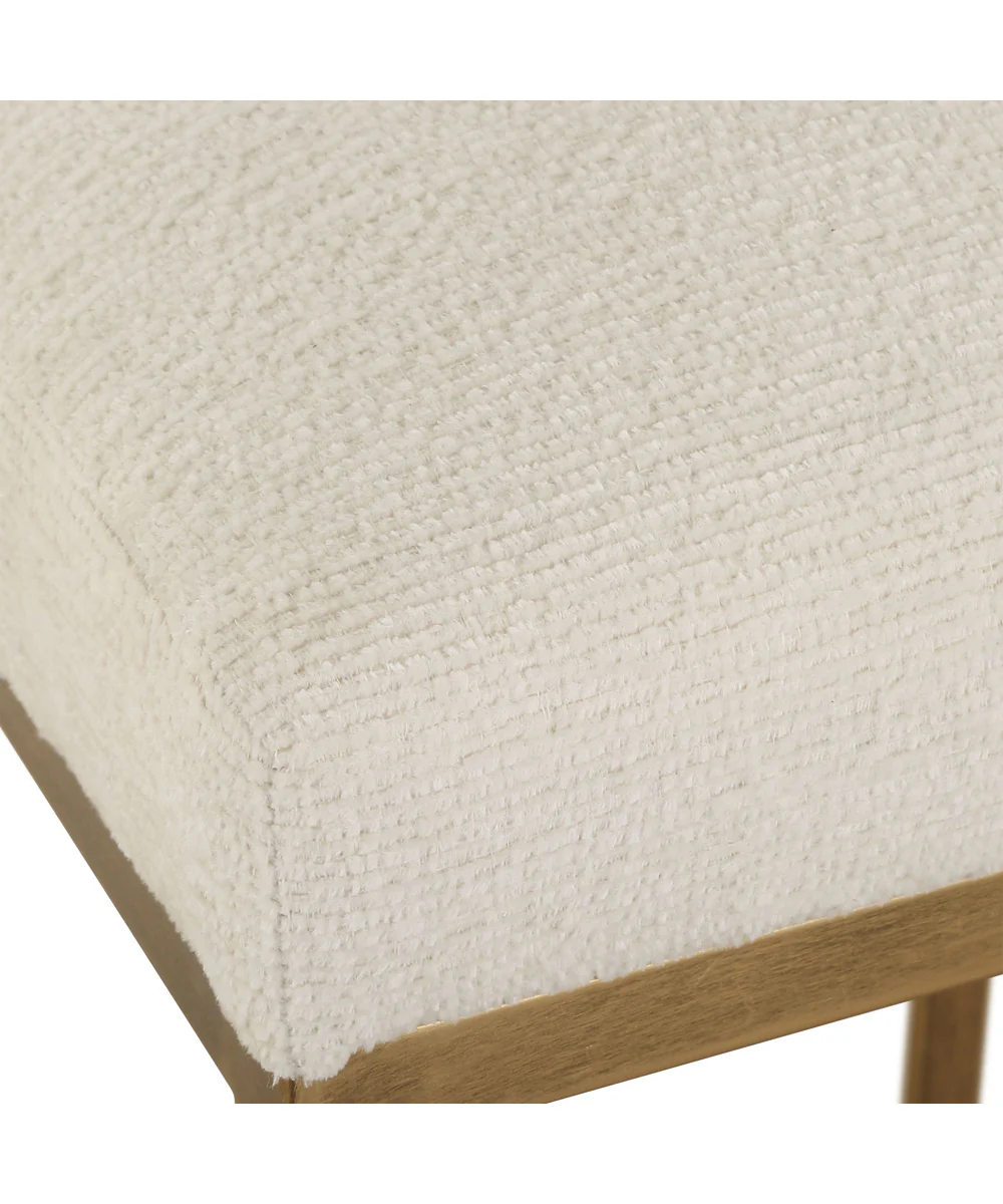 26" Counter Stool Antiqur Brushed Brassh with Light Cream Fabric - Image 8