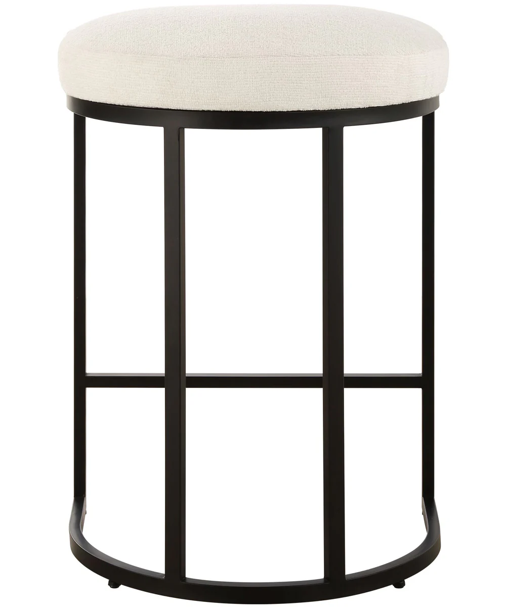 26" Counter Stool in Matte Black with Textured Cream Fabric - Image 6
